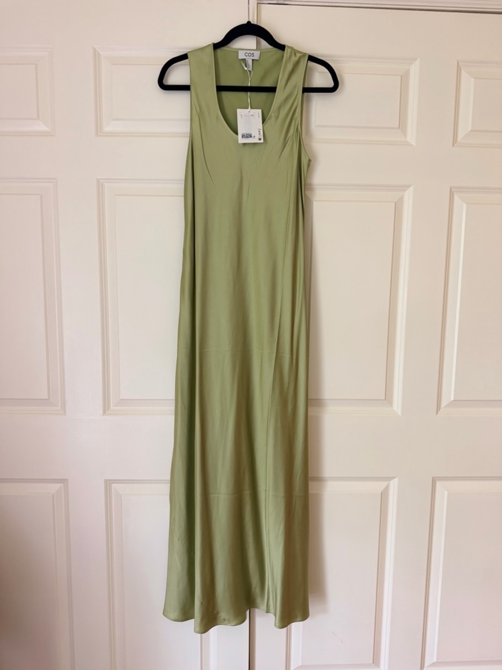 COS Light Olive Scoop-Neck Satin Maxi Dress
